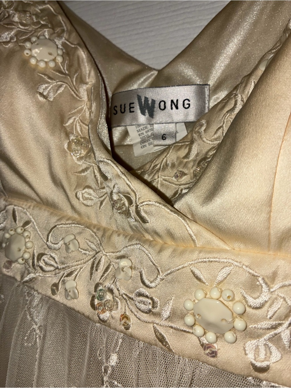 Sue Wong Embellished Champagne Mesh Embroidered Slip Dress - Picture 4 of 13
